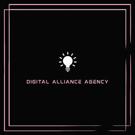 "Digital Alliance Agency logo with lightbulb icon, specializing in SEO services, social media marketing, and PPC advertising."